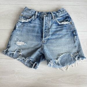 Agolde High Rise Perfectly Distressed Raw Hem Cut Off Denim Jean Shorts Size 25
